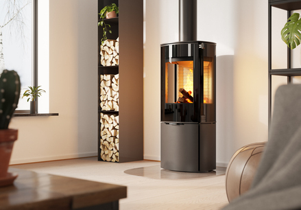CARO 110 in Schwarz mit Vollglas-Feuerraumtür und Seitenfenster Holz-Kaminofen CARO 110 in Schwarz mit Vollglas-Feuerraumtür und Seitenfenster